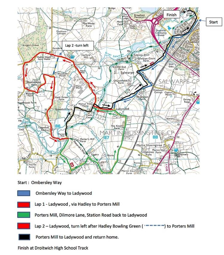 Droitwich Half Marathon Race Route Map